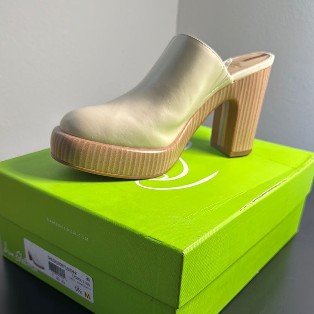 Sam Edelman Cream Platform Mules with Chunky Heel